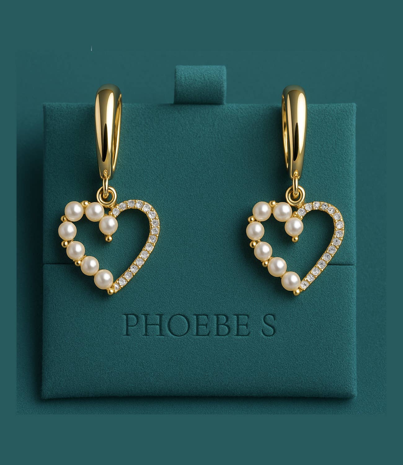 PHOEBE´S - Wholesale Dangle Earrings - Heart Earrings with Pearl and CZ Plated in 18K Gold