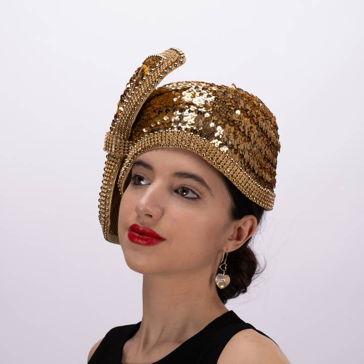 Sequin Embellished Cloche Hat With Large Sequin Bow | AJ794Y for wholesale by KaKyCo