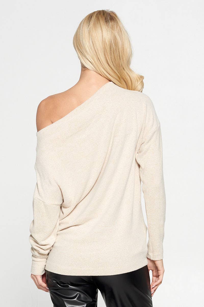 Made in USA TAUPE Knit Off the Shoulder Top for wholesale on Faire3