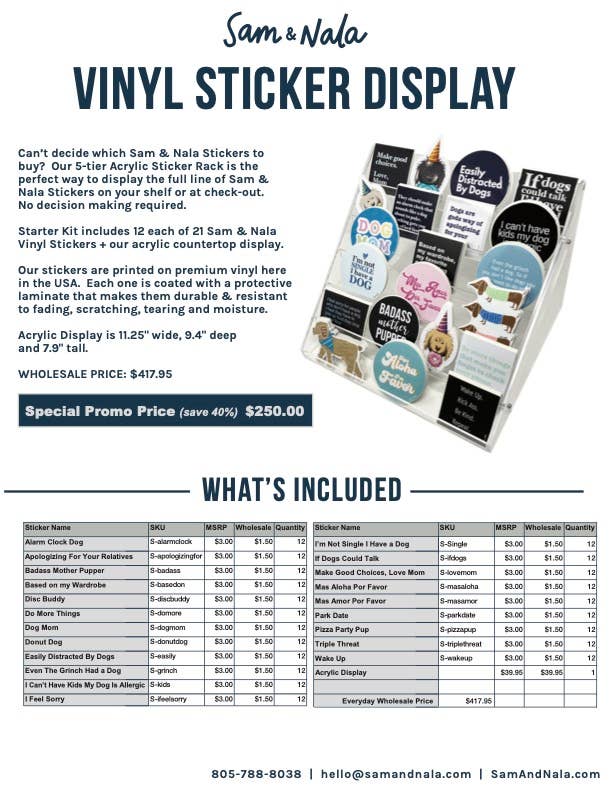Sam & Nala | intentional style for pets & their people – wholesale Sticker – Free Sticker Rack + 252 units vinyl sticker assortment- 40% off1