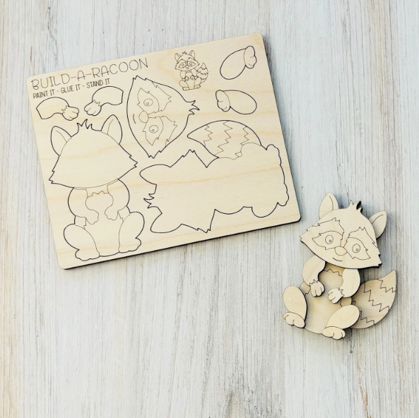 Reclaimed Woodworks Home Decor - Vendita all'ingrosso Kit per lavoretti fai da te - Kit Fai da te per Costruire un Magnete a Forma di Procione KIT CREATIVO ANIMALE1