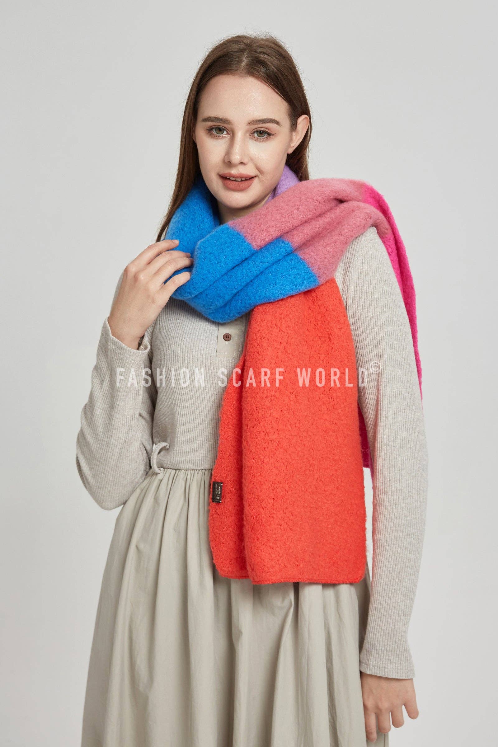 Fashion Scarf World - Wholesale Scarf - Women's - Block Colour Diagonal Edge Wool Scarf3