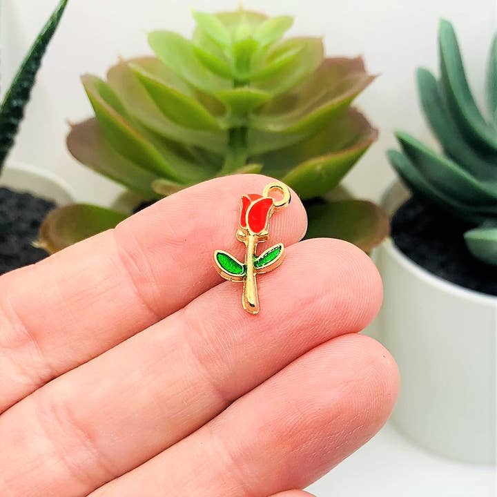 Guerrilla Charm - Wholesale Individual Charm/Pendant - 50 Pcs Red Enamel Rose Charms