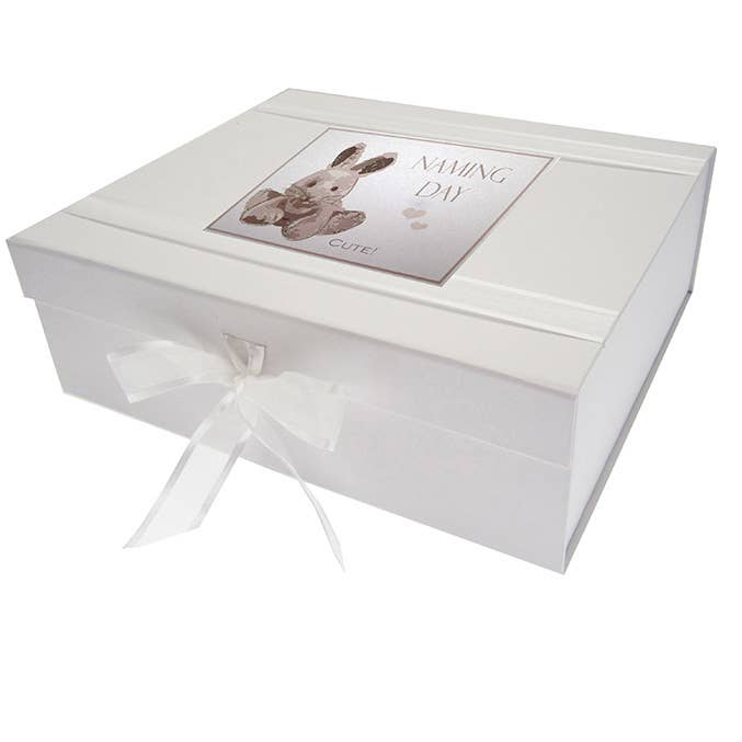 Silver Naming Day Bunny - Large Keepsake Box (NS2X) for wholesale by White Cotton Cards