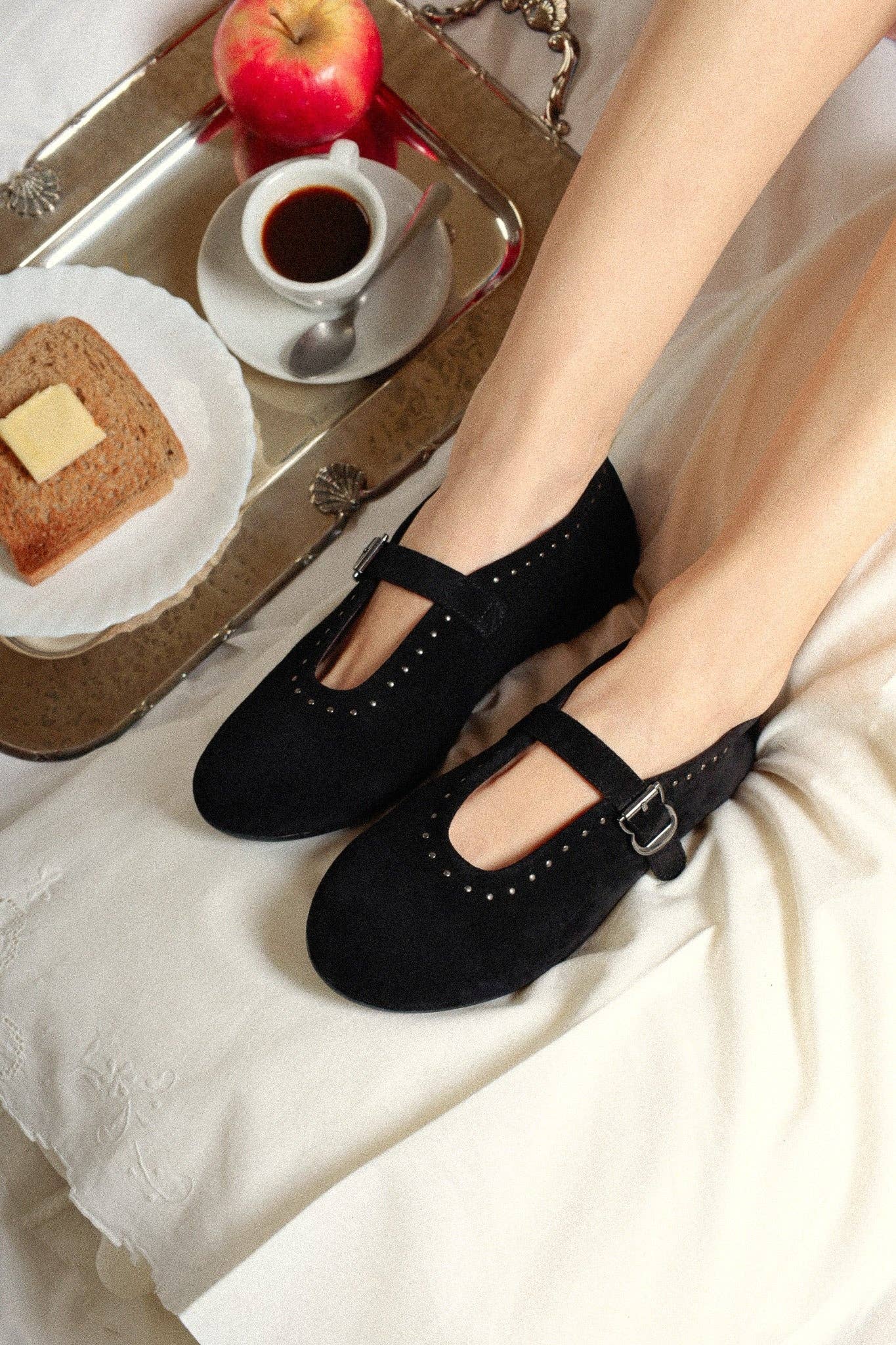 KMB Shoes - Wholesale Flats - Women's - MERCHE BLACK – Studded Ballet Flats4