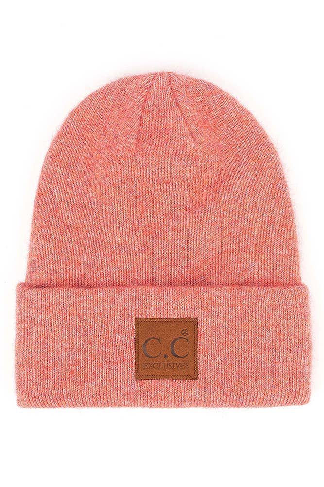 Hana - Wholesale Beanie - Women's - C.C Heather Knit Suede Patch Beanie Winter Hat9