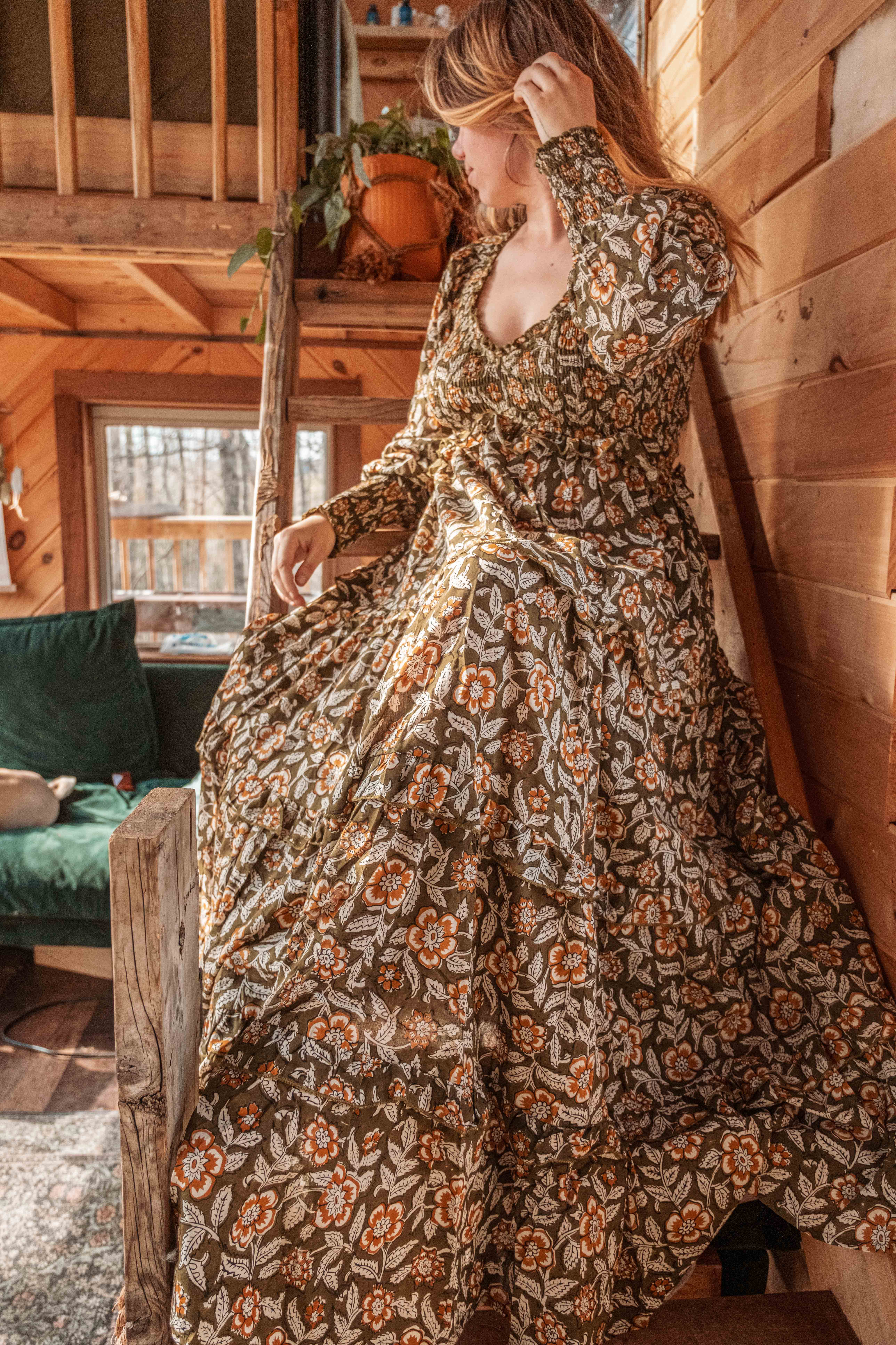 Gardenbelle Shop - Vente Robe – femme - Robe longue imprimée en blocs de coton biologique, robe florale EMILIA5