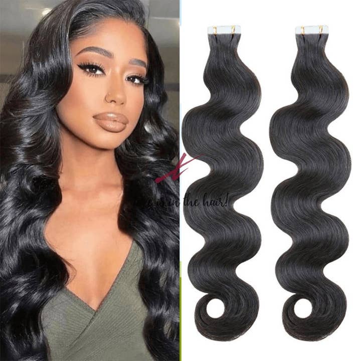 Natural Color B Body Wave | Tape In Human Hair Extensions | Brazilian Virgin for wholesale on Faire