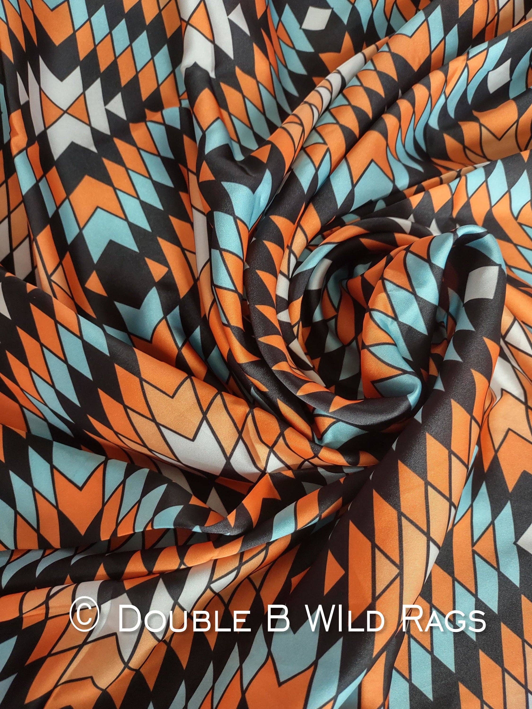 Double B Wild Rags – Cachecol - Mulher por atacado – Lenço Selvagem AZTEC 1010 Laranja Azul Claro e Preto sudoeste Cowboy Ocidental Lenço de Pescoço Bandana por Double B Wild Rags2