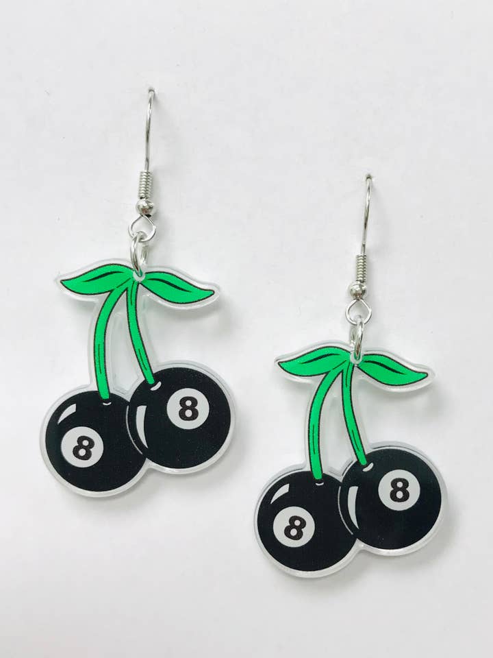 8 Ball Black Cherry Earrings Acrylic Earrings Eight-Ball for wholesale by SimpleNGreat