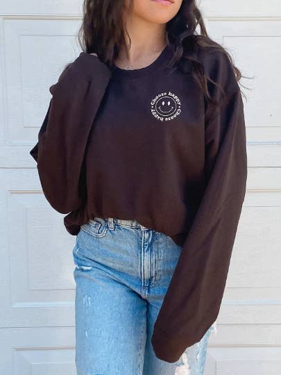 Choose Happy Crewneck- Dark Chocolate for wholesale by Penny & Co
