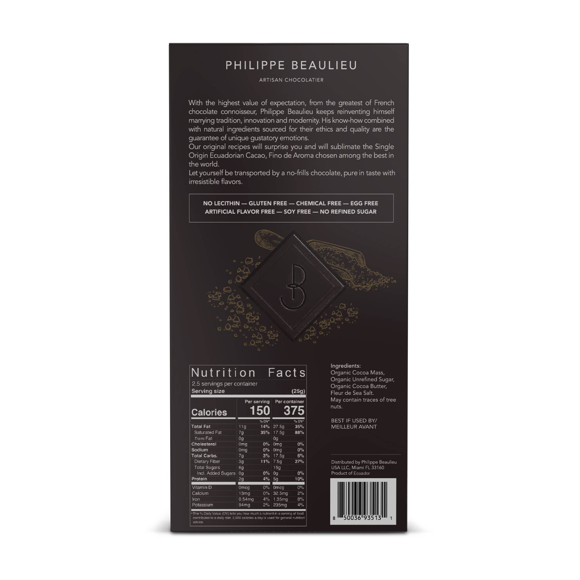 Philippe Beaulieu Artisan Chocolatier - Wholesale Chocolate Bar - Chocolate Bar - 70% Dark Fleur de Sea Salt2