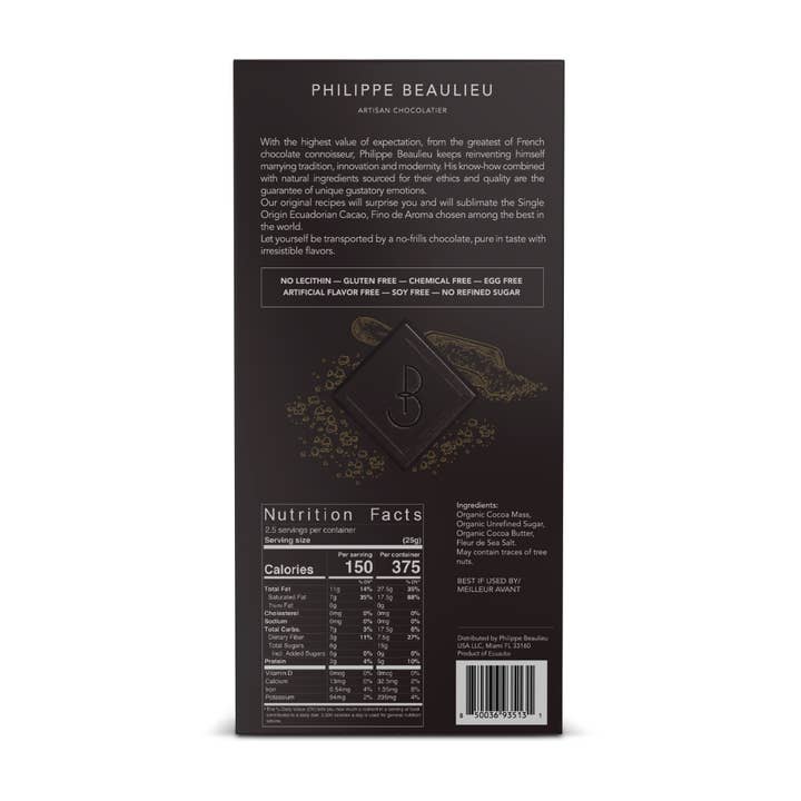 Philippe Beaulieu Artisan Chocolatier - Wholesale Chocolate Bar - Chocolate Bar - 70% Dark Fleur de Sea Salt2