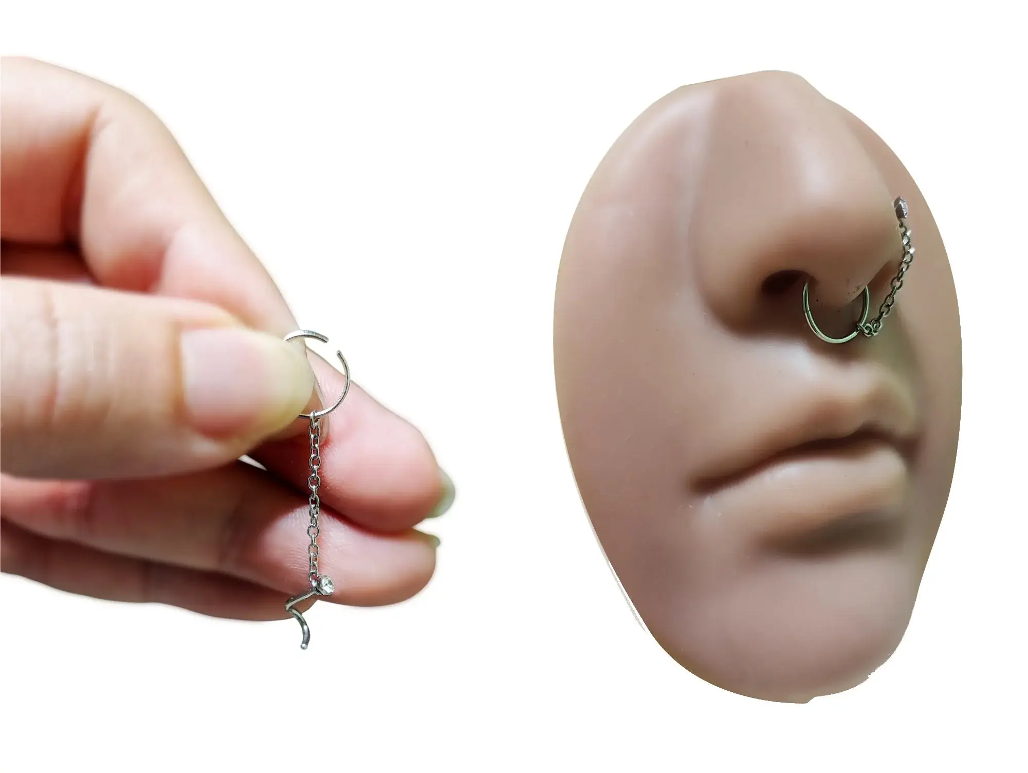 Crystal Clear Nose Screw Stud with Nose Ring And Chain-316L for wholesale on Faire3