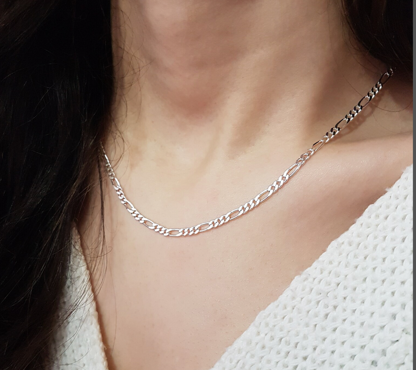 SilverLiza - Wholesale Link & Chain Necklace - Silver 925 Figaro 7mm Chain Necklace1