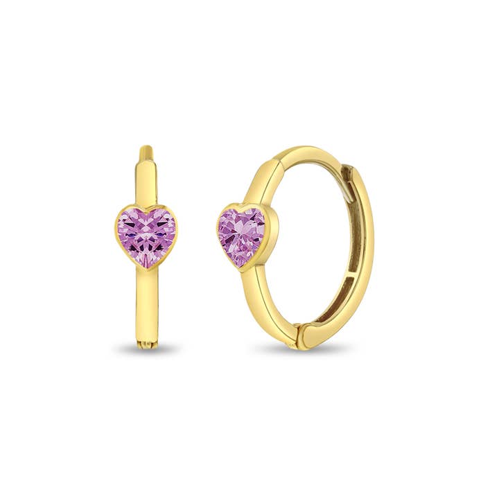 In Season Jewelry - Wholesale Earrings - Kids - 14k Gold Heart Pink Kids / Children's / Girls Earrings