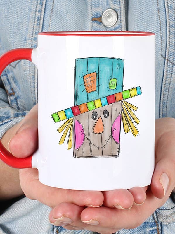 Fall Coffee Cup Wood Scarecrow Gift Mug for wholesale by Cali Boutique Wholesale
