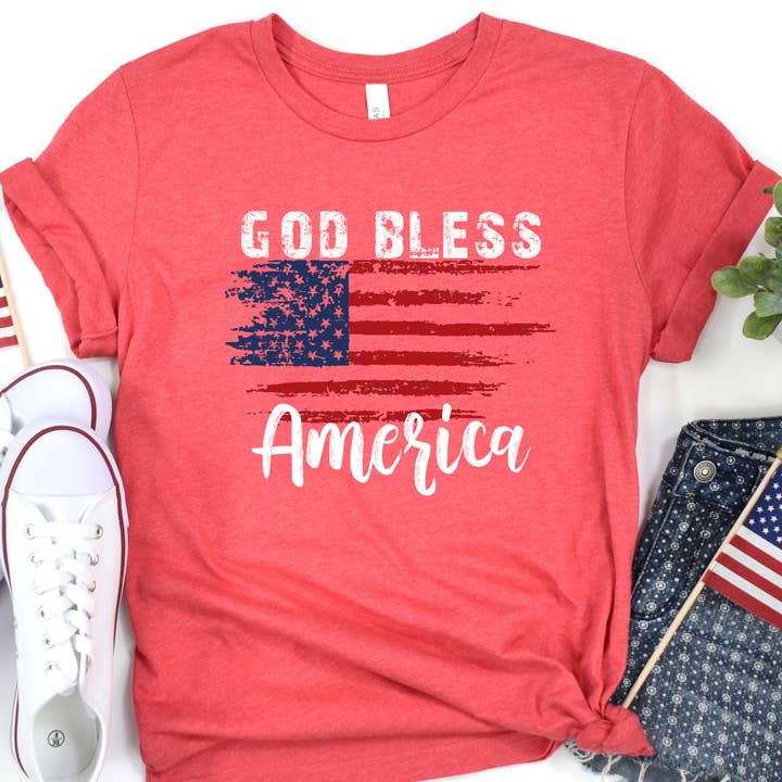 ATTA TOOD LLC - Wholesale T-Shirt (Graphic) - Women's - God Bless America distressed 4th of July graphic t-shirt