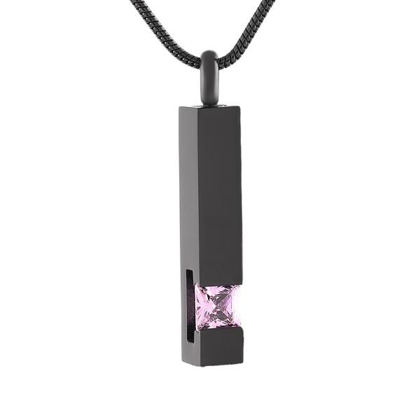 Cherished Emblems – wholesale Pendant/charm necklace – Black Cremation Urn Necklace Column With Gemstone2