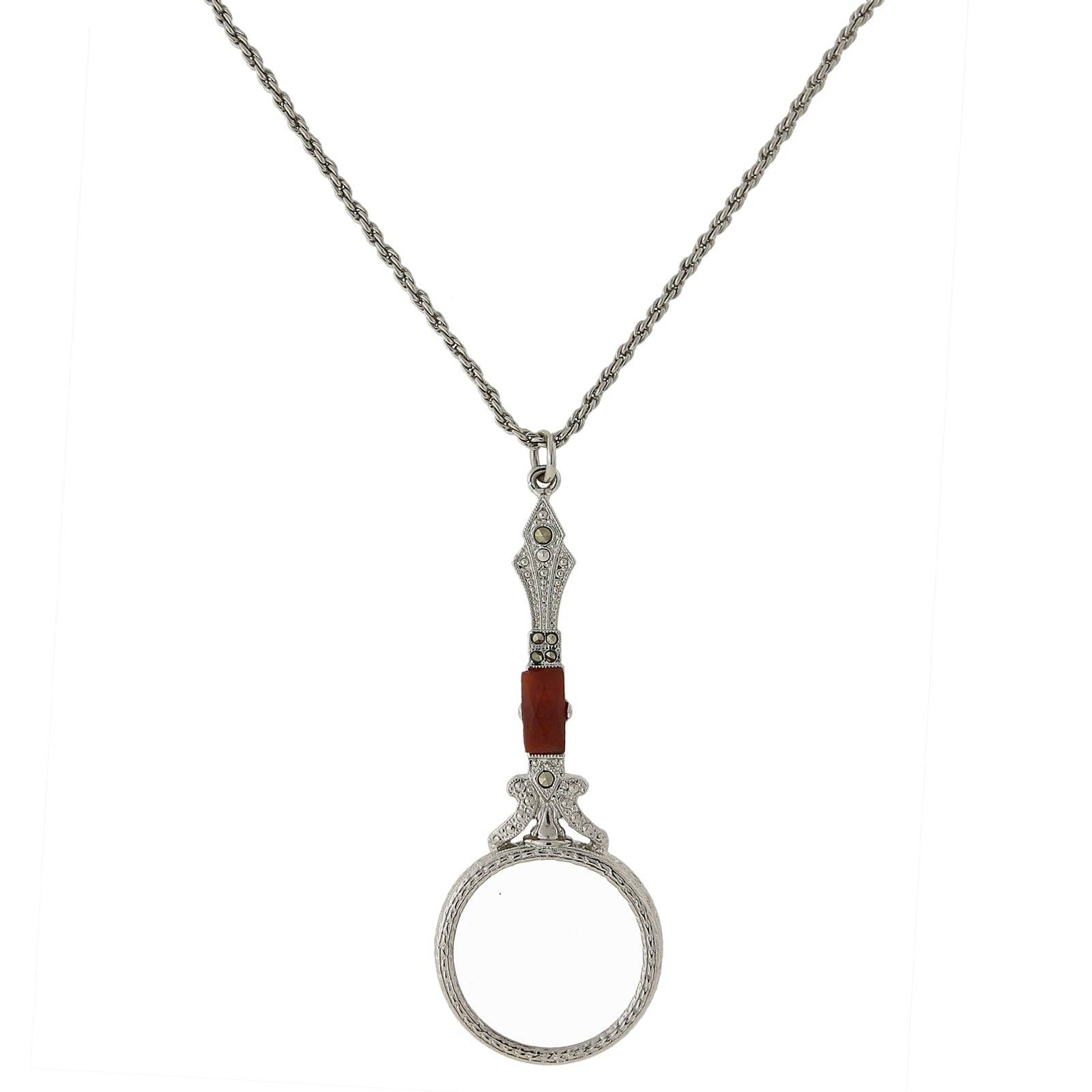 1928 Jewelry - Wholesale Pendant/Charm Necklace - 1928 Jewelry Deco Marcasite Baguette Stone Round Magnifying2