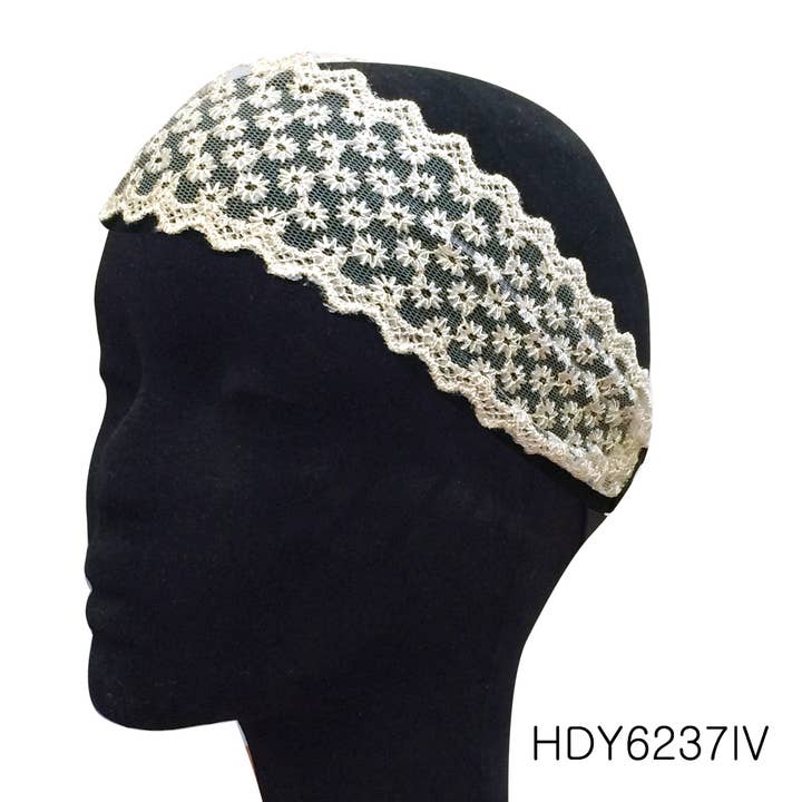 SP Sophia Collection - Wholesale Fashion Headband - Women's - White Flower Lace Headband