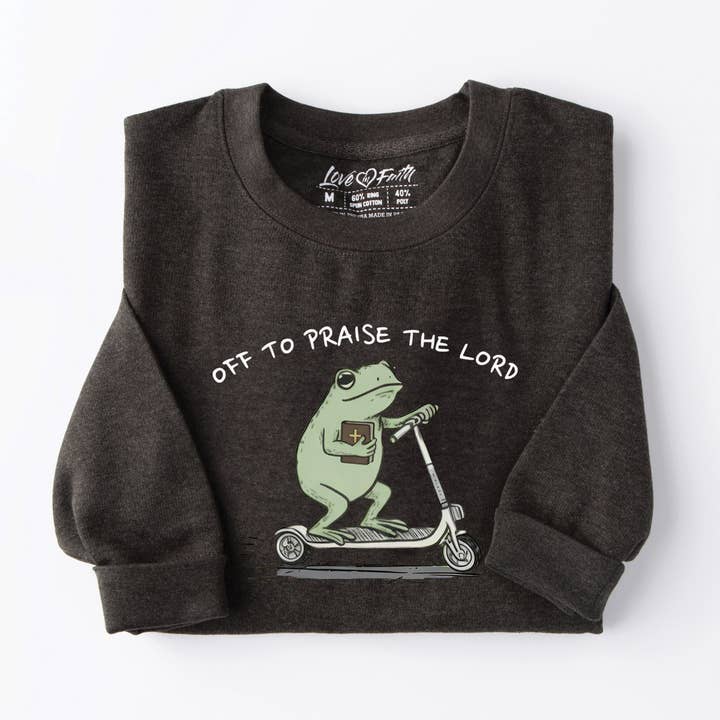 Off To Praise The Lord Frog Sweatshirt for wholesale by Love in Faith
