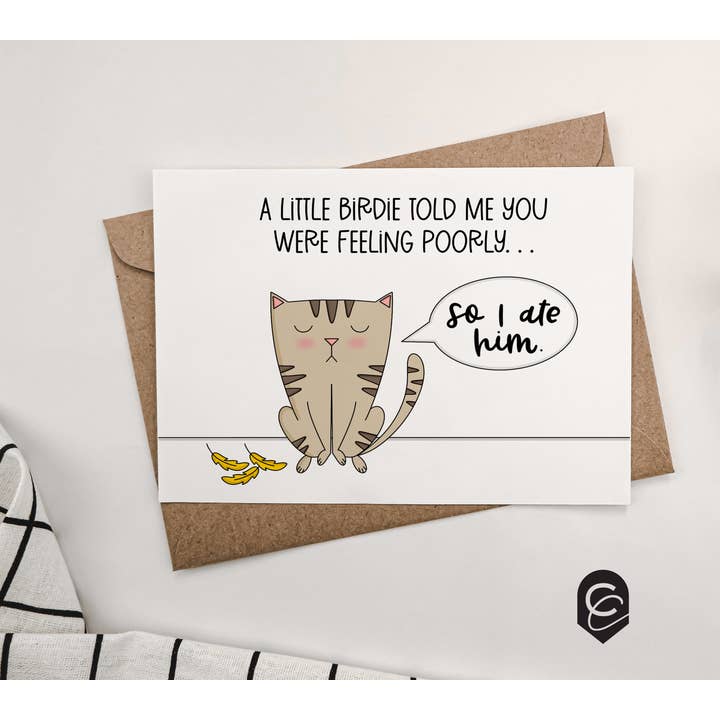 Funny Cat Get Well Card for wholesale by Curiously Cursive