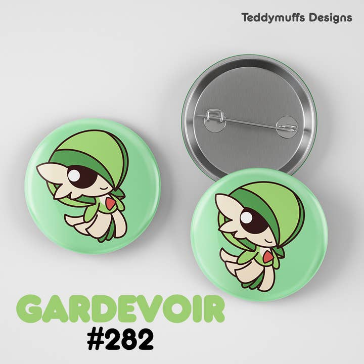 Teddymuffs Designs - Wholesale Lapel Pin/Button - Gardevoir Button Pin | Pokemon | Pokémon