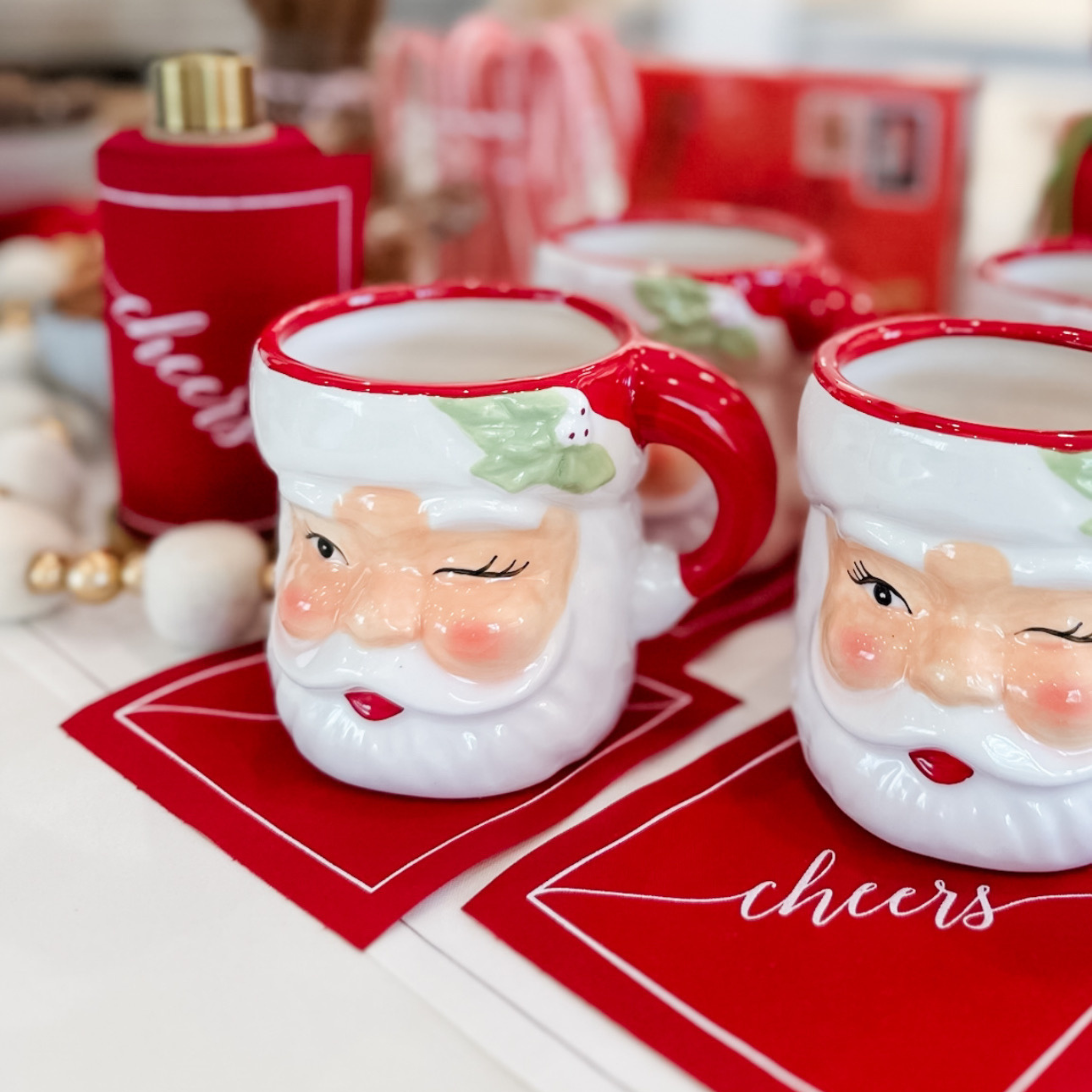 Table Theory (Formerly Toasting with Tara) - Wholesale Disposable Napkin - Cotton Cocktail Napkin Roll: The Red Carpet - White "Cheers"8