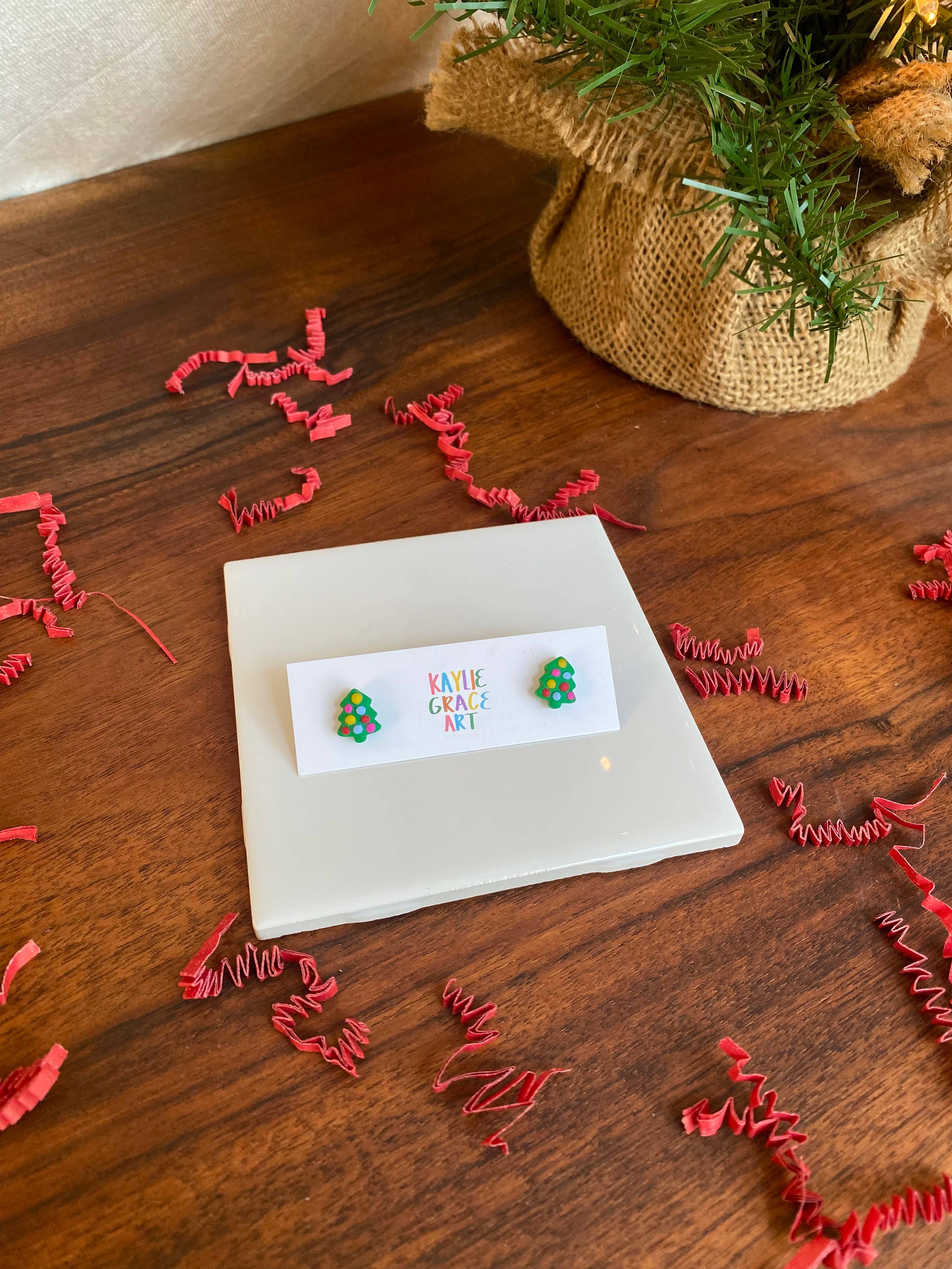 Kaylie Grace Art - Vente Clous d'oreille - Clous d'arbre de Noël fantaisistes2