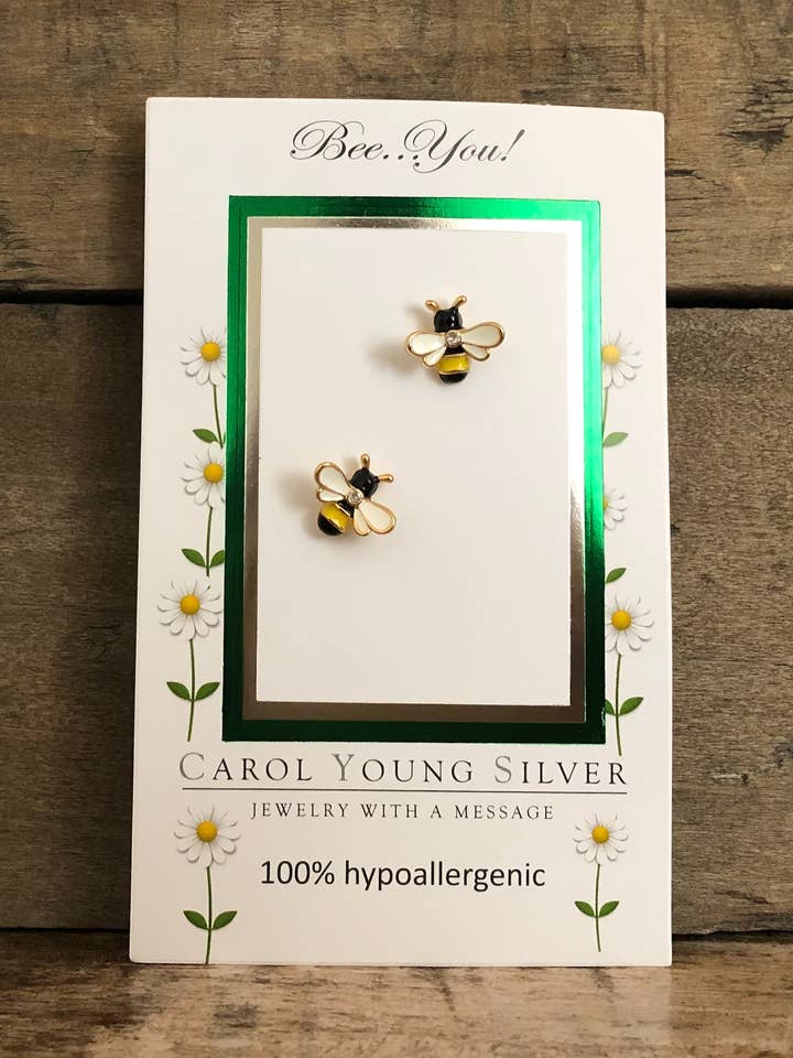Boucles d'oreilles abeille sur CARTE/ Bijoux pour la vente par Carol Young Silver