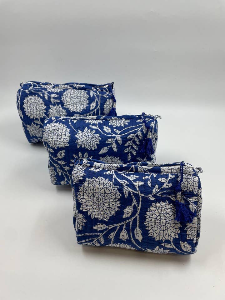 100% bomuld quiltet vaskeposesæt med 3 små, mellem og store for engroshandel hos Funky Yak Ltd