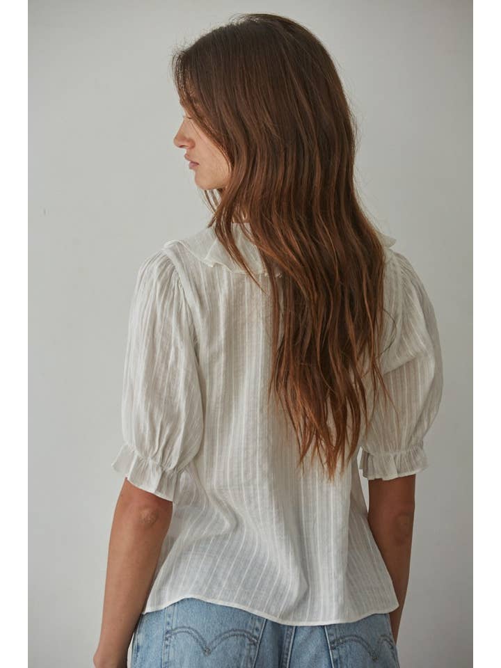 By Together - Wholesale Blouse - Women's - L8439 | Woven Cotton Buttondown V-Neck Short Sleeve Top