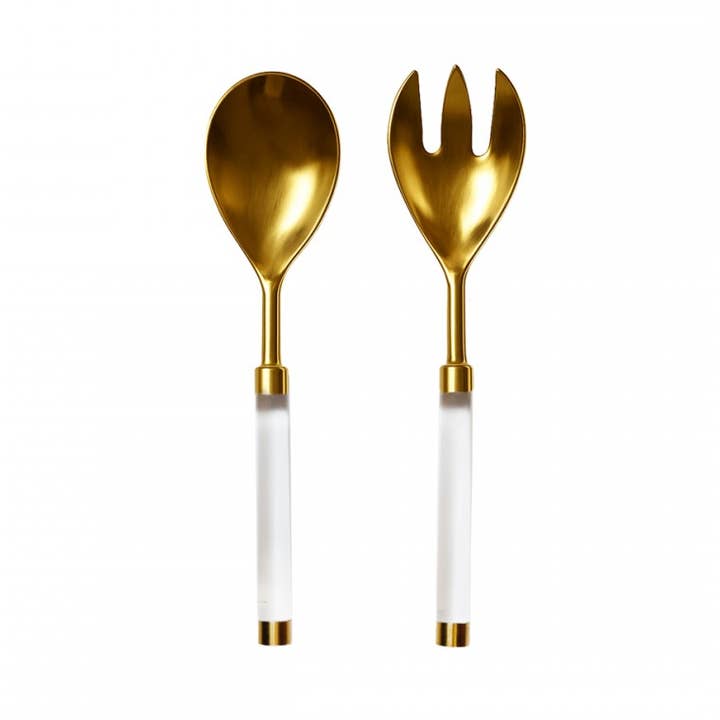 Gold salad servers with transparent handle for wholesale by AULICA