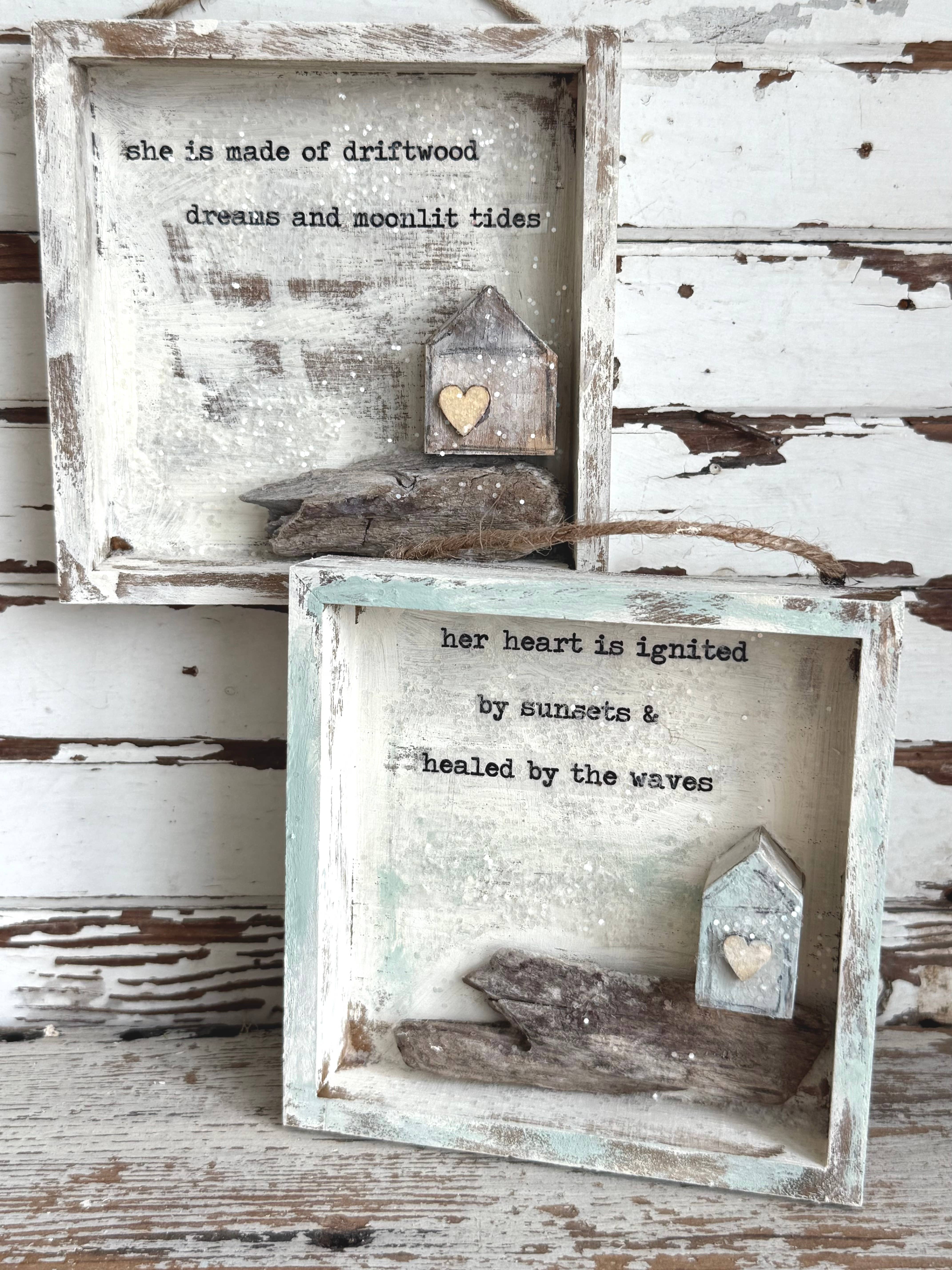 UnfiniSHEd - Wholesale Wall Sign - Driftwood Tiny House art shadowbox, handmade heart ignited 3