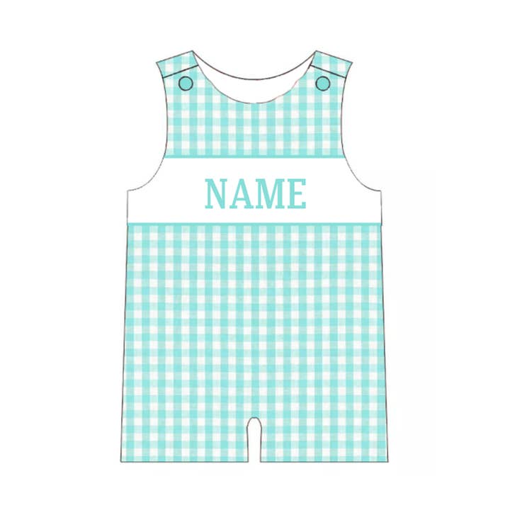 Auraquise - Wholesale Clothing Set - Baby - Boys Summer Custom Name Blue Plaid Romper Short Set5