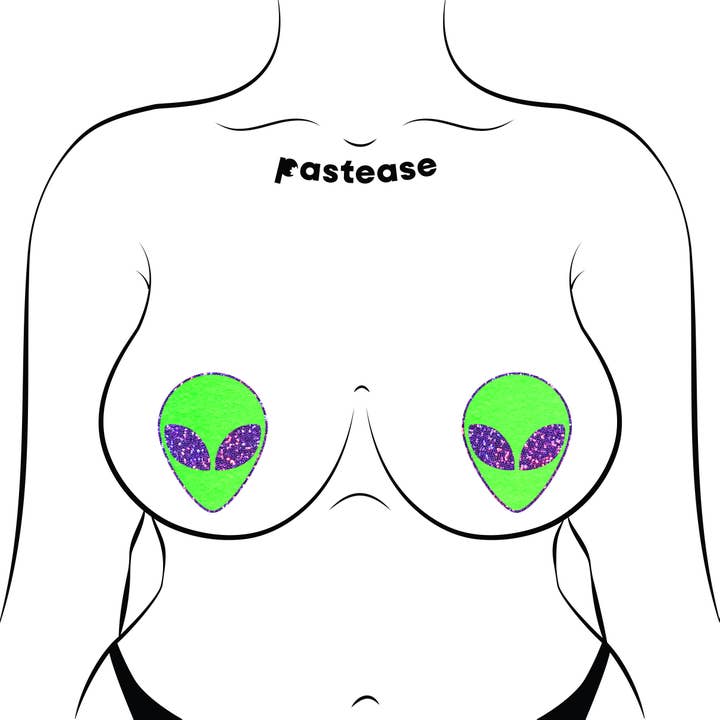 Pastease® – wholesale Nipple pasties – Women’s – Neon Green and Purple Glow in the Dark Alien Nipple Pasties