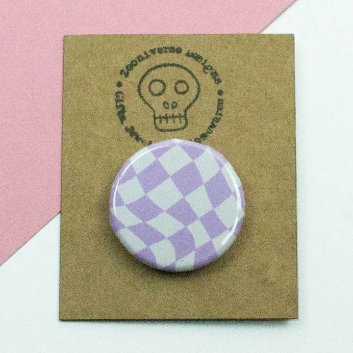 Flieder- und weißer gebogener Karos 25mm Button-Abzeichen für den Großhandel von Zooniverse Designs