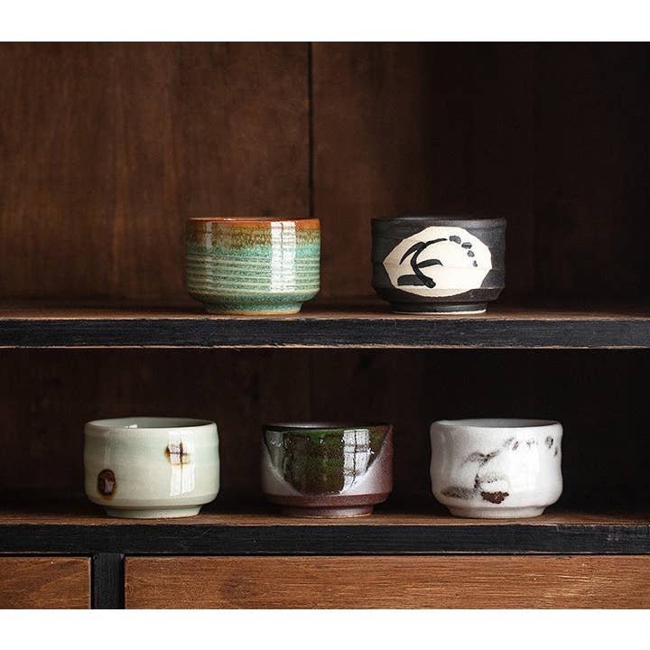 Gohobi - Venta al por mayor Juegos de té - Juego de tazas de té Gohobi Mino Yaki Evening Breeze, tazas de cerámica simples de 5 piezas con caja de madera