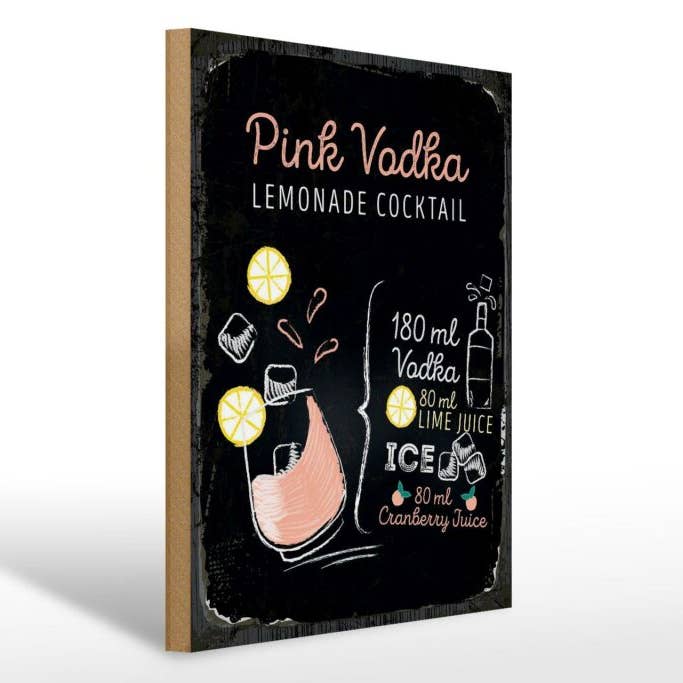 Receita de Cocktail de Vodka Rosa 30x40 cm placa de madeira por atacado de Femer