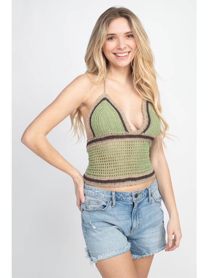 Lakhays Collection Inc. - Wholesale Knit Top - Women's - Tri Color Crochet Halter Top