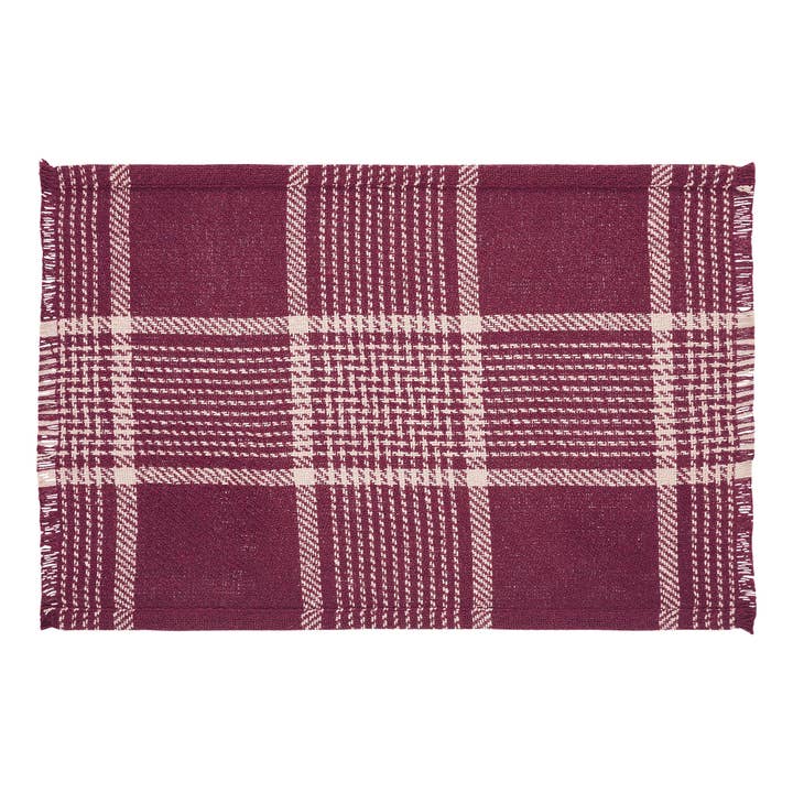 VHC Brands - Wholesale Placemat - Eston Burgundy Tan Plaid Placemat Set of 2 13x19