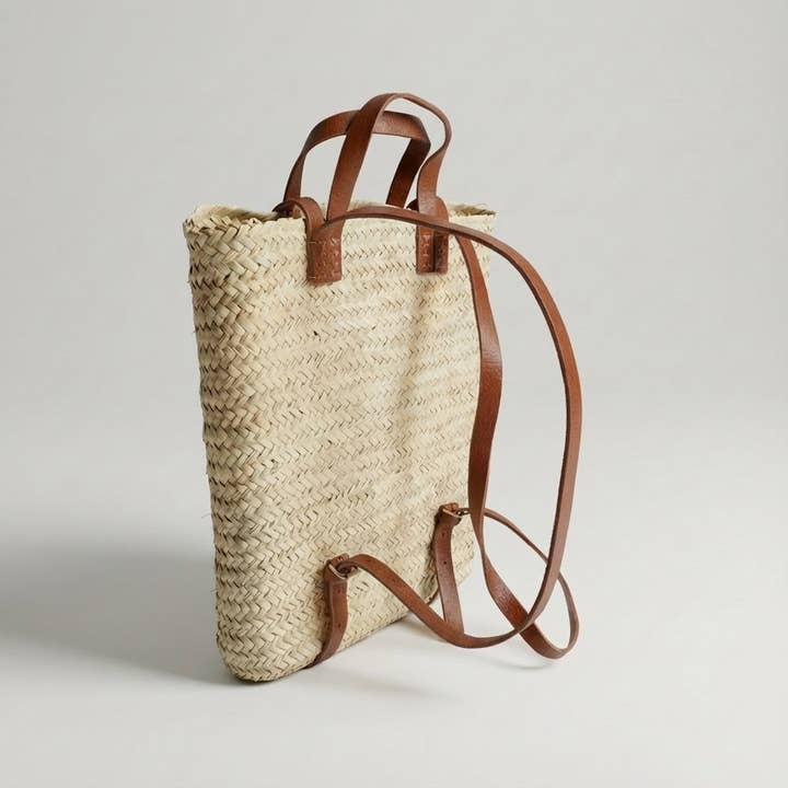 Melecraft - Wholesale Backpack - Women's - Woven Palm Leaf Backpack Leather Straps Boho Market Bag6