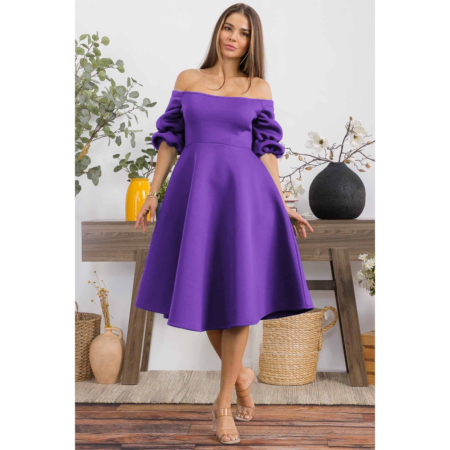 DORCAS - Vendita all'ingrosso Vestito - Donna - ABITO MIDI FLUIDO SUPER TECNOLOGICO BELLISSIMO A SPALLE SCOPERTE6