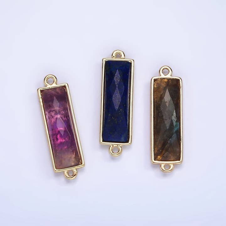 Conector Retangular Filigrana de Labradorite, Lápis-lazúli, Ametista de 25,5mm em Ouro 14K Revestido | G-093 - G-095 por atacado de Aim Eternal