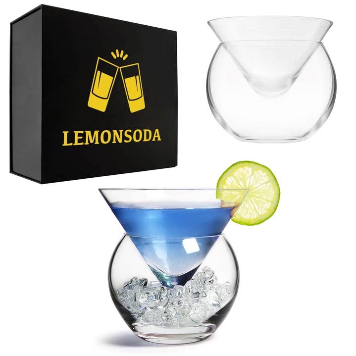 Lemonsoda - Wholesale Cocktail/Liquor Glass - Stemless Martini Glasses with Chiller (7oz) (1pc)