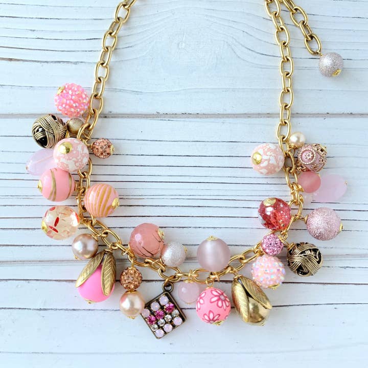 Peony Pink Charm Necklace for wholesale by Lenora Dame