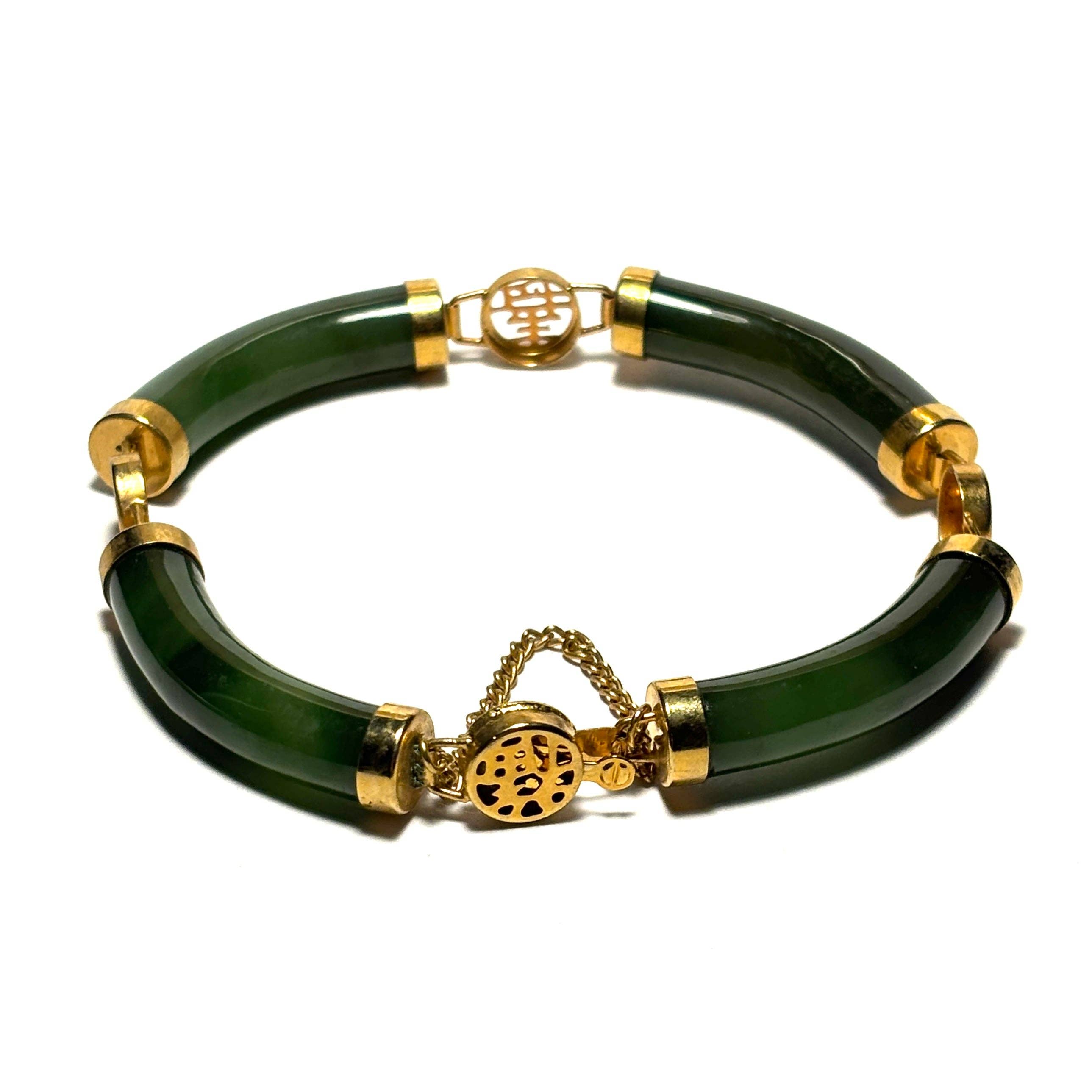 Whitestone Jewelry Co. - Wholesale Bangle Bracelet - Vintage Chinese Jade Bracelet with Gold Fittings and Clasp2