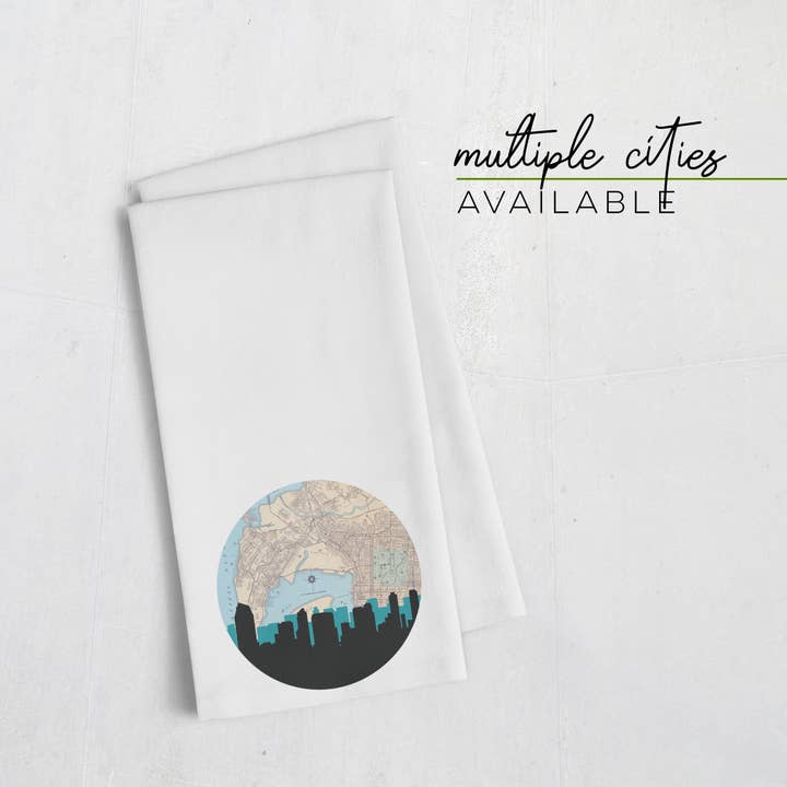 Geschirrtuch für die Skyline der Stadt Kalifornien | Mehrere Städte für den Großhandel von Paperfinch Design