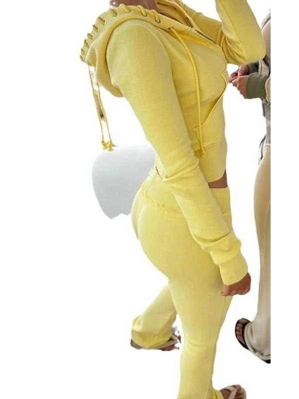 HIDDENBRAND - Wholesale Top & Pant Set (NOT Loungewear) - Women's - Y2k hooded crop zip jacket top & pants set1